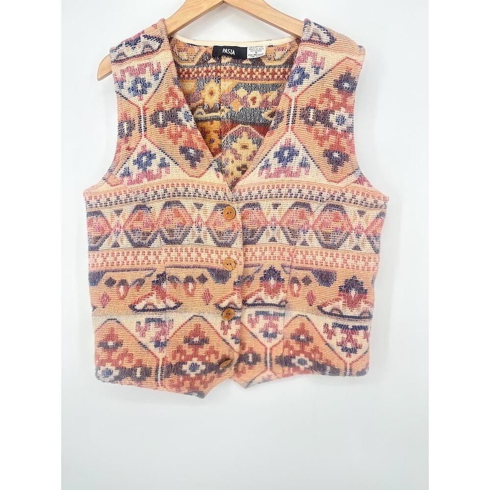 Vintage Pasta Tapestry Vest Womens Size Medium Southwestern Boho Aztec Western